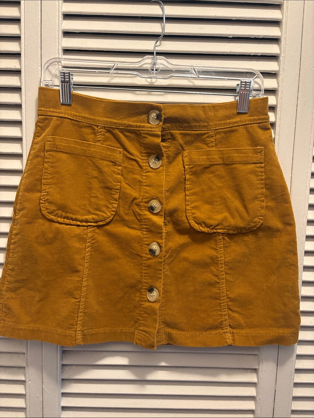 Button-Front Corduroy Mini Skirt in Mustard - Picture 1 of 6